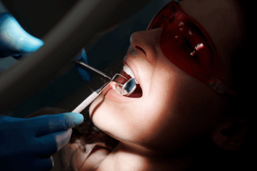 close-up shot of a person during a dental procedure