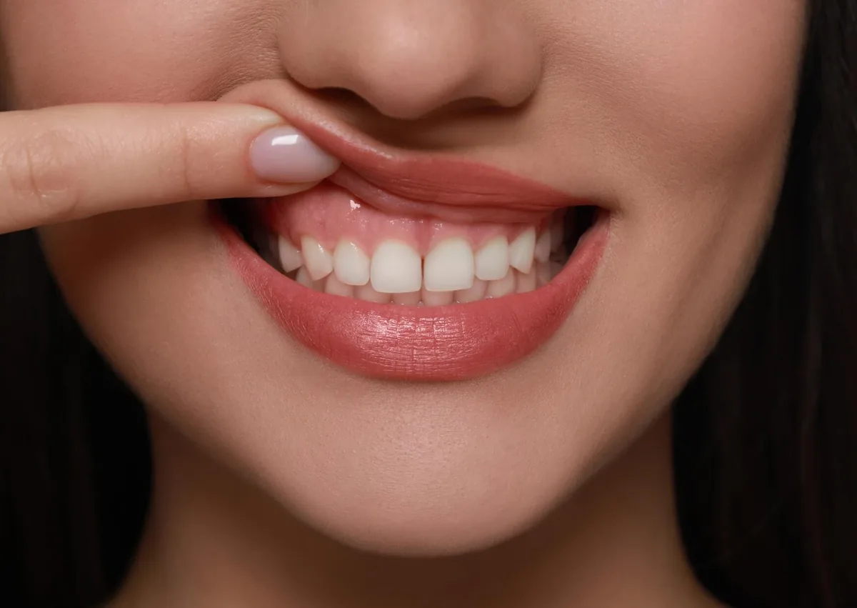 Close-up of a smile showing the gums and teeth for gum contouring evaluation.